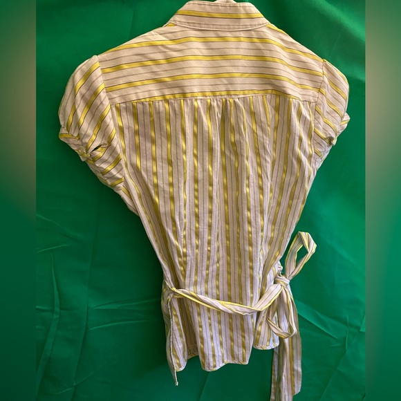 EXPRESS White & Yellow Striped Wrap-Around Blouse 2011 - Picture 3 of 3